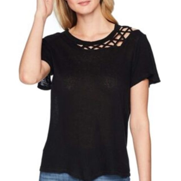 NWT LNA Kira Linen Black Short Sleeve Tee Size M - Picture 1 of 7